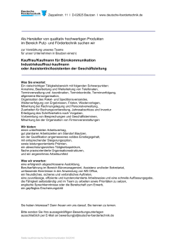 Stellenangebot Kauffrau/Kaufmann f&uuml;r B&uuml;rokommunikation in Bautzen