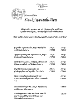 Steakkarte - Hotel-Restaurant Moosmühle