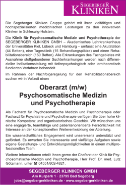 Oberarzt (m/w) Psychosomatische Medizin und Psychotherapie