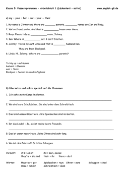 Klasse 5: Possesivpronomen - Arbeitsblatt 1 (Lückentext – mittel