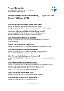 Gottesdienste am kommenden Wochenende sowie
