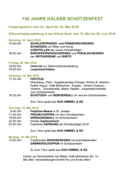 Festprogramm St. Hubertus Sch&uuml;tzen 2016 - SBSV 8 K&ouml;ln-Kalk