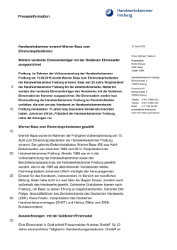 Handwerkskammer ernennt Werner Baas zum