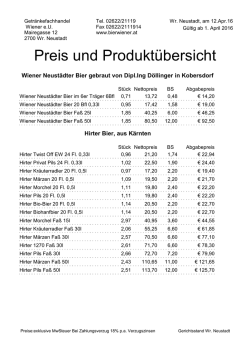 Produkte / Preise - Getränkefachhandel Wiener e.U.