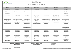Menü Plan vom 18. April 2016