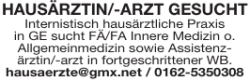 HAUSÄRZTIN/-ARZT GESUCHT