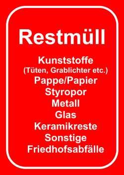 Kunststoffe Pappe/Papier Styropor Metall Glas Keramikreste