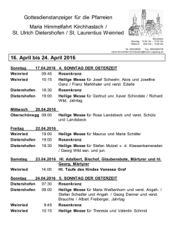 Gottesdienstanzeiger f&uuml;r die Pfarreien Maria Himmelfahrt