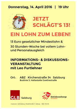 JETZT SCHL&Auml;GT`S 13! EIN LOHN ZUM LEBEN!
