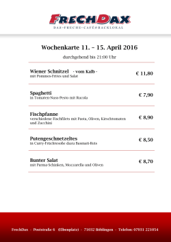 Wochenkarte 11. – 15. April 2016