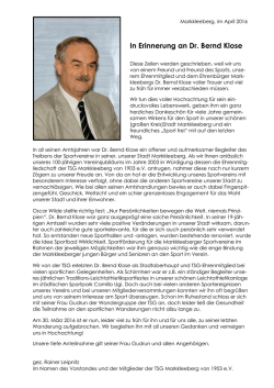 In Erinnerung an Dr. Bernd Klose