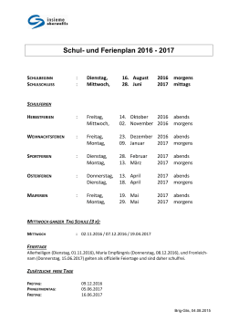 Schul- und Ferienplan 2016 - 2017