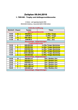 Zeitplan 1.TMV-BS- Trophy 2016 mit Anfängerwettbewerben