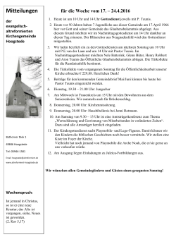Mitteilungen - Evangelisch-altreformierte Kirche Hoogstede