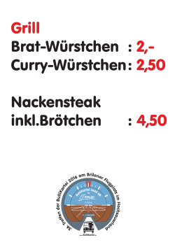 Grill Brat-Würstchen Curry-Würstchen Nackensteak inkl.Brötchen