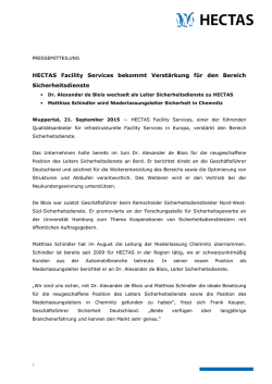 HECTAS Facility Services bekommt Verst&auml;rkung f&uuml;r den Bereich