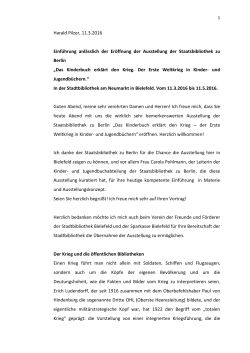 Harald Pilzer, 11.3.2016 Einf&uuml;hrung anl&auml;sslich der Er&ouml;ffnung der