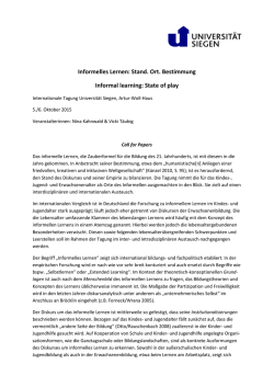 Informelles Lernen: Stand. Ort. Bestimmung Informal learning: State