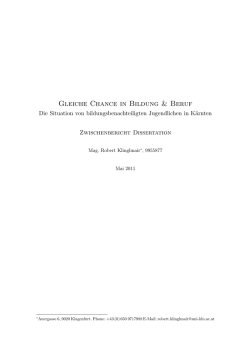 Gleiche Chance in Bildung & Beruf. Die Situation von