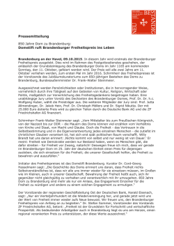 Domstift ruft Brandenburger Freiheitspreis ins Leben