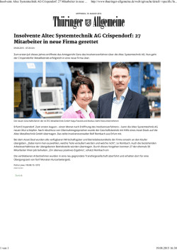 Insolvente Altec Systemtechnik AG Crispendorf: 27 Mitarbeiter in
