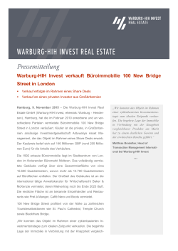 Warburg-HIH Invest verkauft Büroimmobilie 100 New Bridge Street