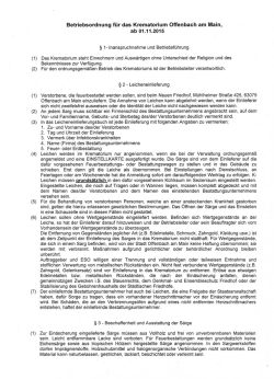 Betriebsordnung des Offenbacher Krematoriums auf dem Neuen