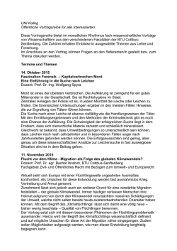 UNI Kolleg Öffentliche Vortragsreihe für alle Interessierten Diese