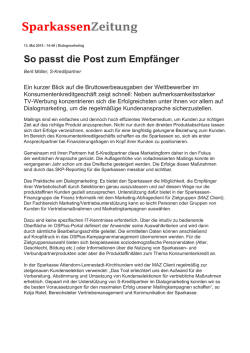 Die SparkassenZeitung online, 13.05.2015 So passt die Post zum