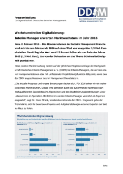 Interim Manager erwarten Marktwachstum im Jahr 2016
