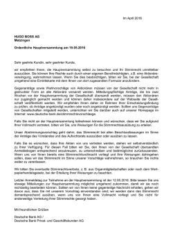 Im April 2016 HUGO BOSS AG Metzingen