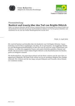 Bestürzt und traurig über den Tod von Brigitte Dittrich