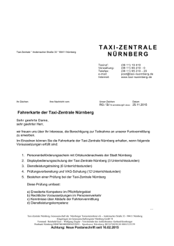 Informationsblatt zum Erwerb der Fahrerkarte - Taxi
