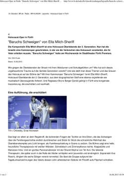 Holocaust-Oper in F&uuml;rth: "Baruchs Schweigen" von Ella Milch