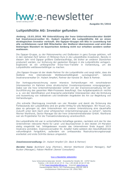 hww e-Newsletter 01/2016: Luitpoldhütte AG