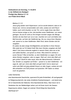 Gottesdienst am Sonntag, 11.10.2015 in der Stiftskirche Stuttgart