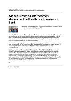 Marinomed Biotechnologie GmbH sichert sich weiteres Kapital für
