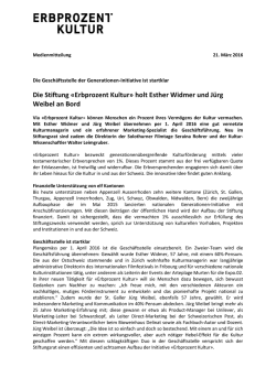 Die Stiftung &laquo;Erbprozent Kultur&raquo; holt Esther Widmer und J&uuml;rg