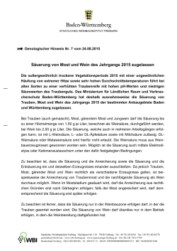 Säuerung von Most und Wein des Jahrgangs 2015 zugelassen