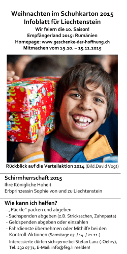 Weihnachten im Schuhkarton 2015 Infoblatt für Liechtenstein