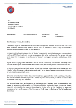 E-Mail-Postfach einen Brief von Gianni Infantino