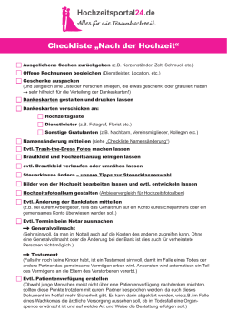 Hochzeitsportal24.de Checkliste „Nach der Hochzeit“