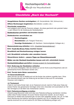 Hochzeitsportal24.de Checkliste &bdquo;Nach der Hochzeit&ldquo;