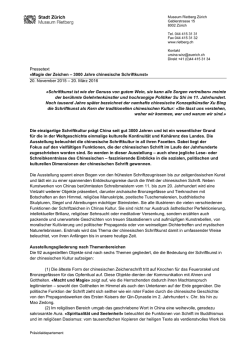 Pressetext «Magie der Zeichen – 3000 Jahre chinesische