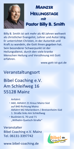 Veranstaltungsort Bibel Coaching e.V. Am Schleifweg 16 55128 Mainz