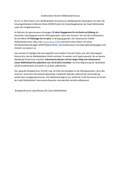 Gro&szlig;meisterin fordert Wolfenb&uuml;ttel heraus Am 07.11.2015 findet in