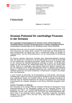 Grosses Potenzial f&uuml;r nachhaltige Finanzen in der Schweiz