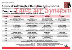 Grosses Eröffnungfest Haus Bärengasse 20/22 Programm