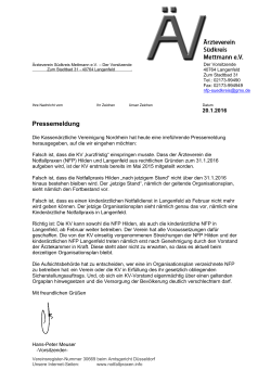 Pressemeldung - Arbeitsgemeinschaft Nordrheinischer Notfallpraxen