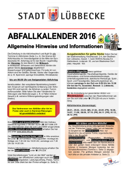 Abfallkalender Lübbecke 2016
